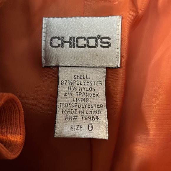 Chico’s Orange Brocade Embossed Bohemian Corduroy Open Ruffle jacket- si… - Picture 4 of 9